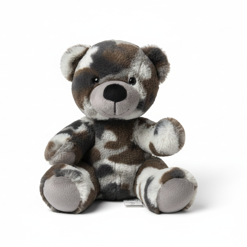 Camo Teddy in front of white backdrop