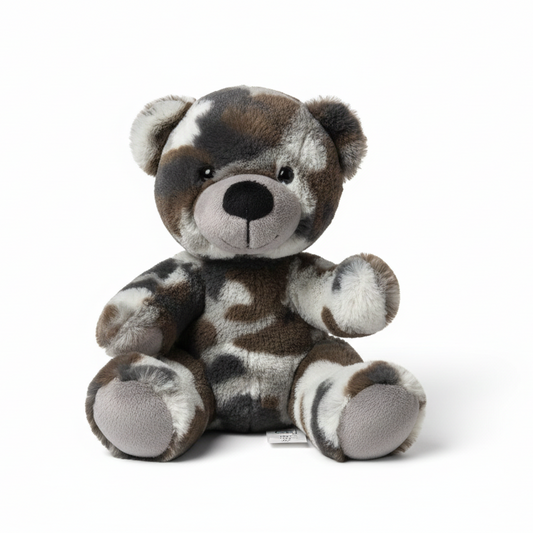 Camo Teddy in front of white backdrop
